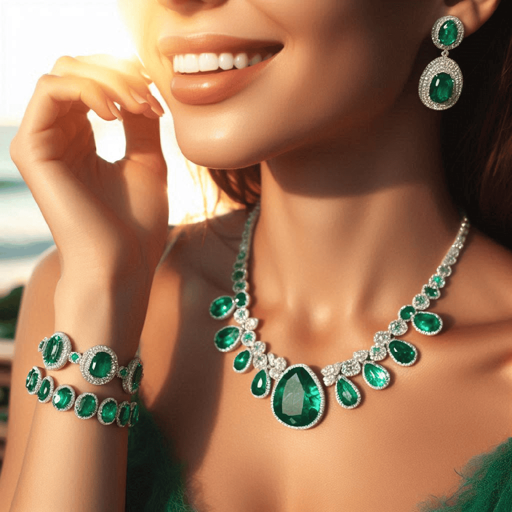 person wearing emerald jewelry